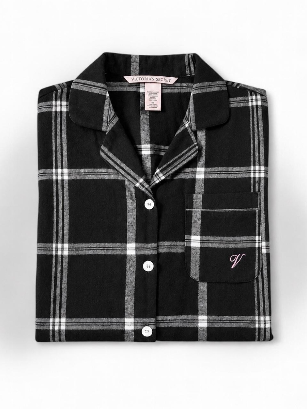 Victoria’s Secret Black & Gray & pink Plaid Pajama Top